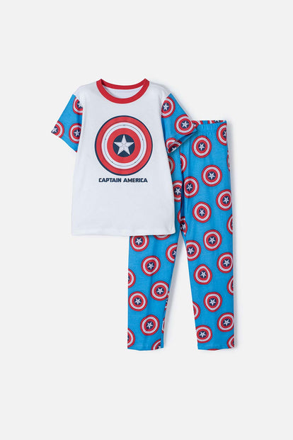 PIJAMA DEL CAPITÁN AMÉRICA AZUL Y ROJA DE PANTALÓN LARGO PARA NIÑO