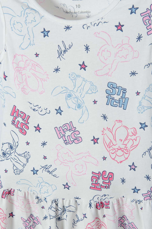 VESTIDO DE STITCH MANGA SIZA MARFIL PARA NIÑA