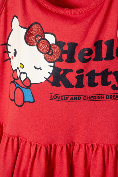 VESTIDO DE HELLO KITTY MANGA SISA ROJO PARA NIÑA