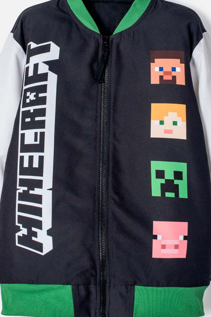 CHAQUETA DE MINECRAFT CON CIERRE MARFIL Y NEGRO PARA NIÑO