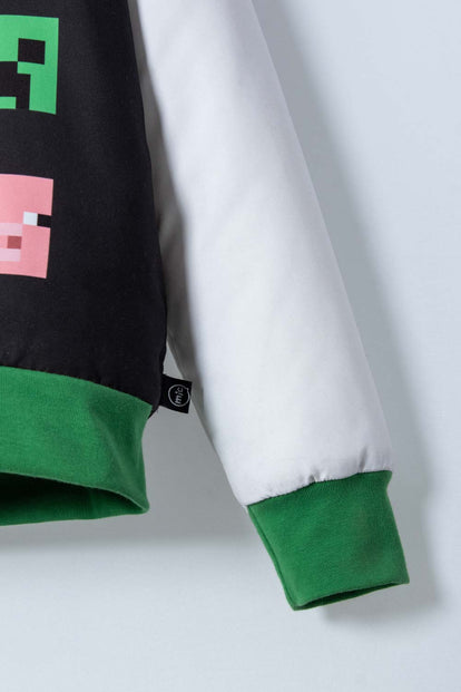 CHAQUETA DE MINECRAFT CON CIERRE MARFIL Y NEGRO PARA NIÑO