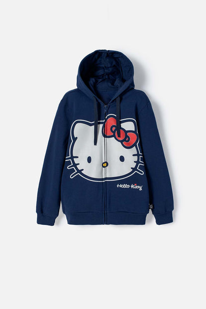BUZO DE HELLO KITTY CON CIERRE AZUL PARA NIÑA