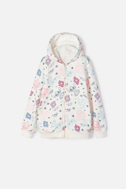 CHAQUETA DE STITCH MARFIL CON CAPUCHA PARA NIÑA