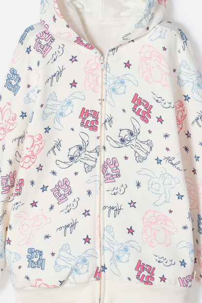 CHAQUETA DE STITCH MARFIL CON CAPUCHA PARA NIÑA