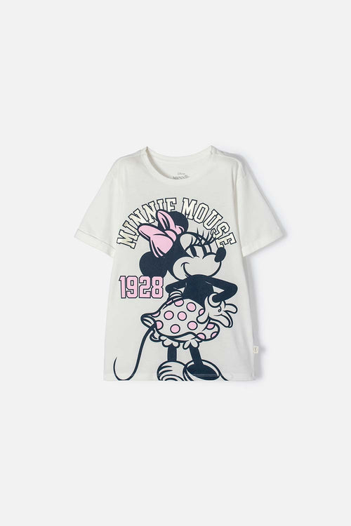 CAMISETA DE MINNIE MOUSE MARFIL MANGA CORTA PARA NIÑA