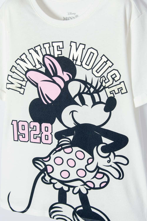 CAMISETA DE MINNIE MOUSE MARFIL MANGA CORTA PARA NIÑA