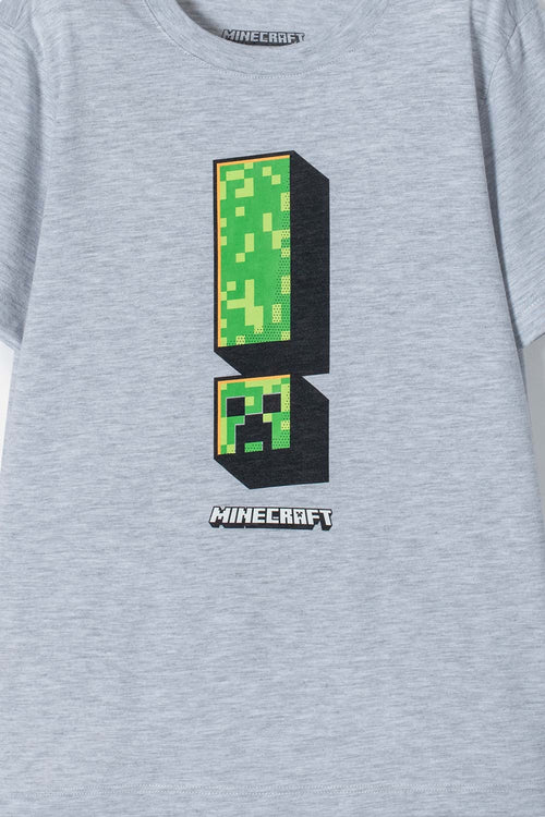CAMISETA DE MINECRAFT MANGA CORTA GRIS PARA NIÑO