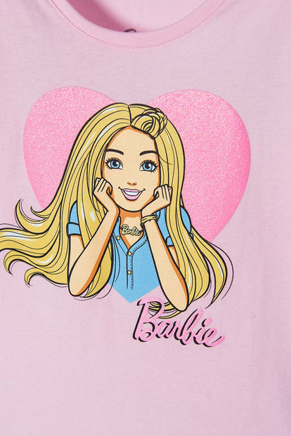 CAMISETA DE BARBIE MANGA CORTA ROSADA PARA NIÑA