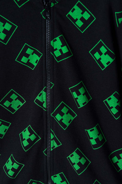 BUZO DE MINECRAFT CON CIERRE NEGRO Y VERDE PARA NIÑO
