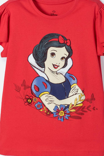 CAMISETA PRINCESAS DISNEY MANGA CORTA ROJO PARA NIÑA