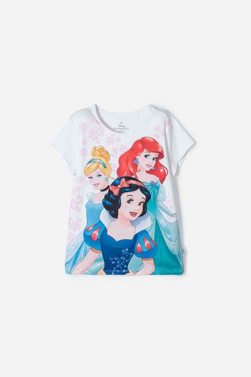 CAMISETA PRINCESAS DISNEY MANGA CORTA BLANCO PARA NIÑA