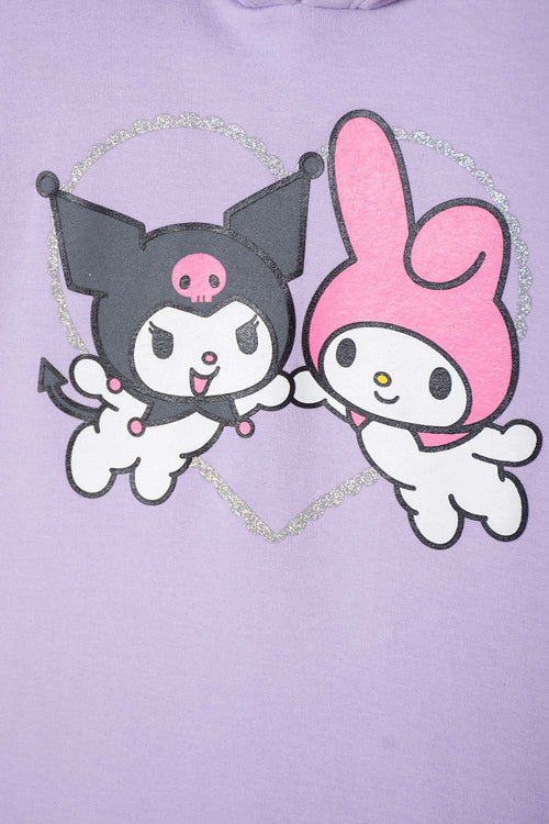 VESTIDO DE MY MELODY & KUROMI LILA CON ESTAMPADO EN FRENTE PARA NIÑA