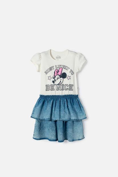 VESTIDO DE MINNIE MOUSE MARFIL DE FALDA CON BOLEROS PARA NIÑA