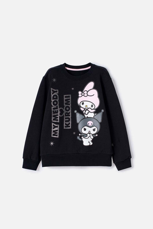 BUZO DE MY MELODY & KUROMI NEGRO DE DISEÑO CERRADO PARA NIÑA
