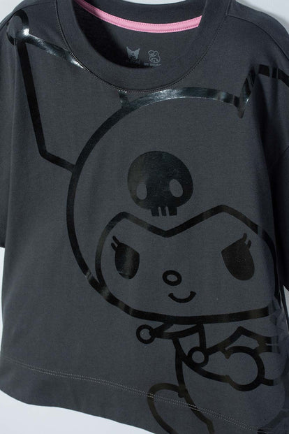 CAMISETA DE MY MELODY & KUROMI GRIS MANGA CORTA PARA NIÑA