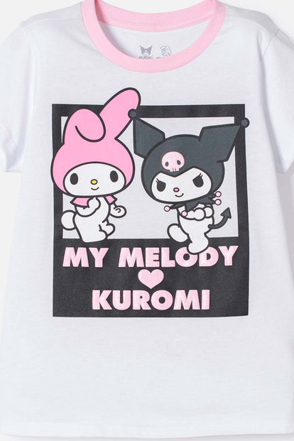 PIJAMA DE MY MELODY & KUROMI GRIS Y BLANCA DE PANTALÓN LARGO PARA NIÑA