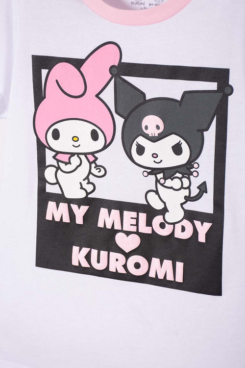 PIJAMA DE MY MELODY & KUROMI GRIS Y BLANCA DE PANTALÓN LARGO PARA NIÑA