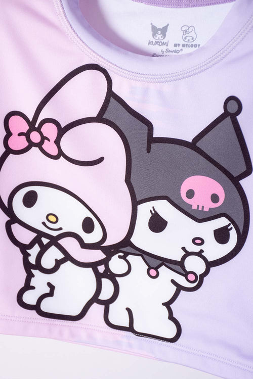 CONJUNTO DE BAÑO DE MY MELODY & KUROMI ROSADO Y LAVANDA MANGA LARGA PARA NIÑA