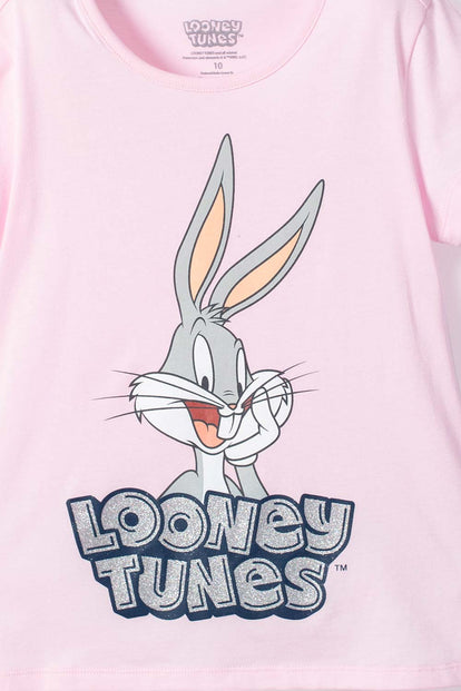 CAMISETA DE LOONEY TUNES MANGA CORTA ROSADA PARA NIÑA