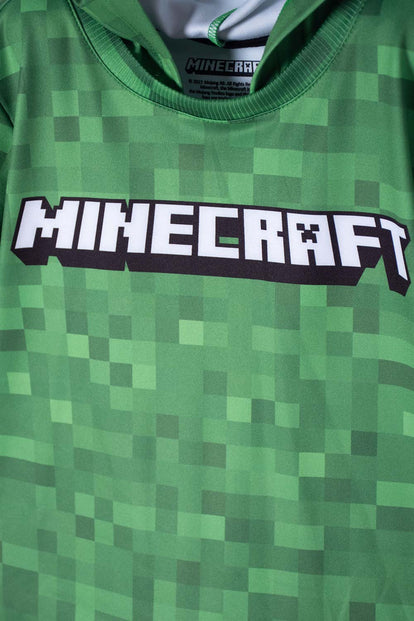 CAMISETA DE MINECRAFT CON CAPUCHA VERDE PARA NIÑO