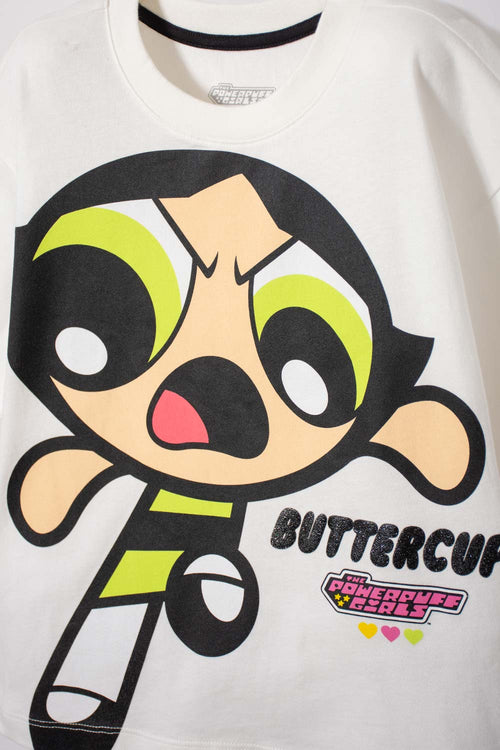 CAMISETA DE LAS CHICAS SUPERPODEROSAS MARFIL MANGA CORTA PARA NIÑA