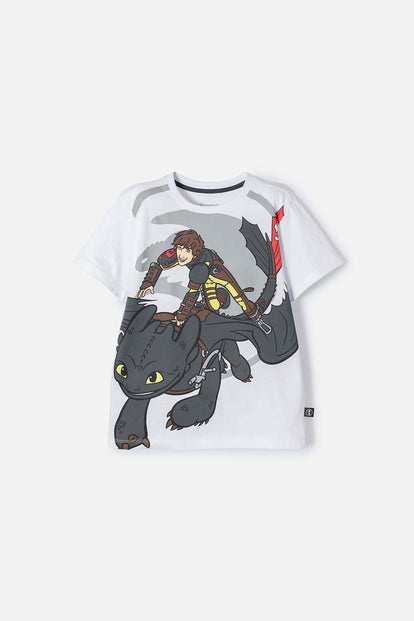 CAMISETA CÓMO ENTRENAR A TU DRAGÓN BLANCA MANGA CORTA PARA NIÑO