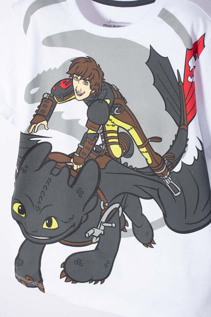 CAMISETA CÓMO ENTRENAR A TU DRAGÓN BLANCA MANGA CORTA PARA NIÑO