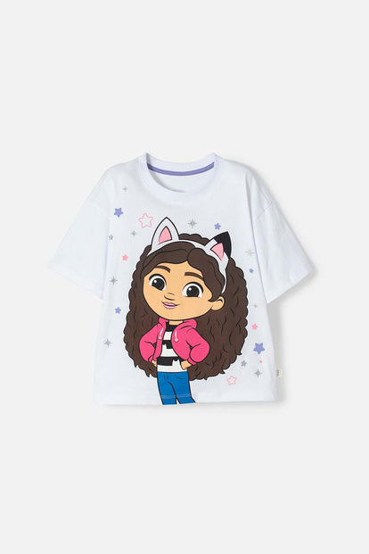 CAMISETA DE GABBY’S DOLLHOUSE MANGA CORTA BLANCO PARA NIÑA