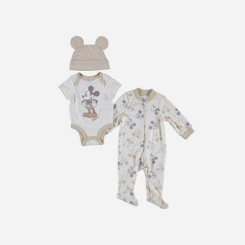 SET PRIMEROS DÍAS PARA BEBÉ UNISEX MARFIL/CAQUI DE MICKEY MOUSE