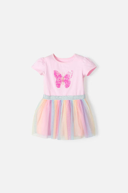 VESTIDO LITTLEMIC MULTICOLOR MANGA CORTA PARA NIÑA 2T A 5T