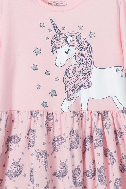 VESTIDO MIC MANGA CORTA PALO DE ROSA PARA NIÑA