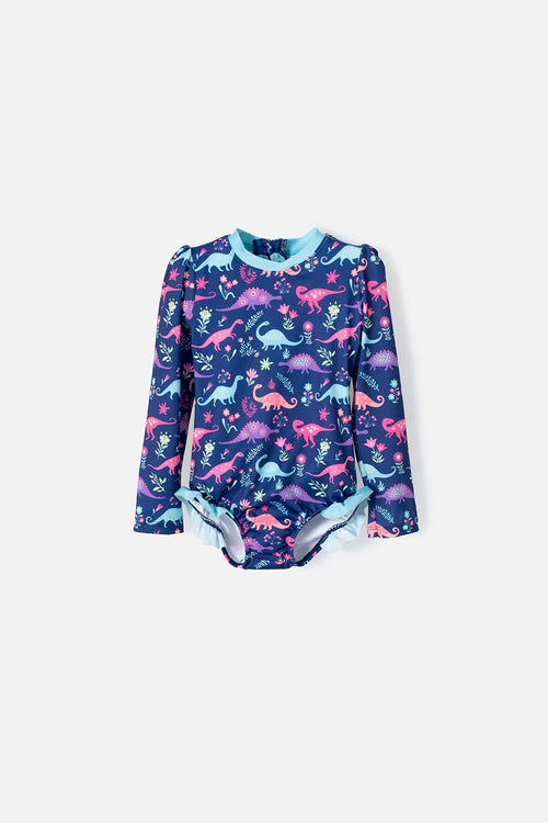VESTIDO DE BAÑO LITTLEMIC MANGA LARGA MORADO PARA NIÑA 2T A 5T