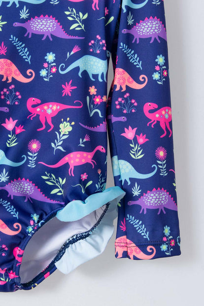 VESTIDO DE BAÑO LITTLEMIC MANGA LARGA MORADO PARA NIÑA 2T A 5T