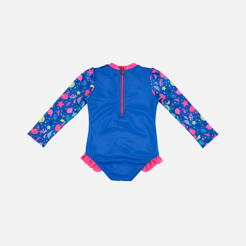 VESTIDO DE BAÑO LITTLEMIC DE UNA SOLA PIEZA  AZUL Y FUCSIA PARA NIÑA 2T A 5T