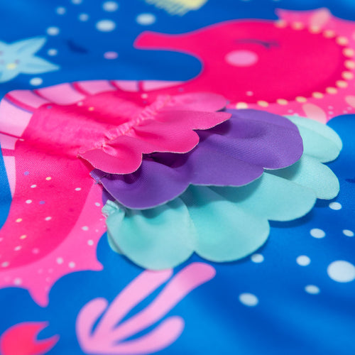 VESTIDO DE BAÑO LITTLEMIC DE UNA SOLA PIEZA  AZUL Y FUCSIA PARA NIÑA 2T A 5T