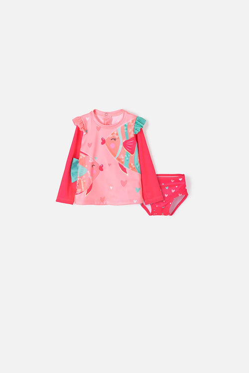 CONJUNTO DE BAÑO LITTLEMIC ESTAMPADO ROSADO PARA BEBÉ NIÑA