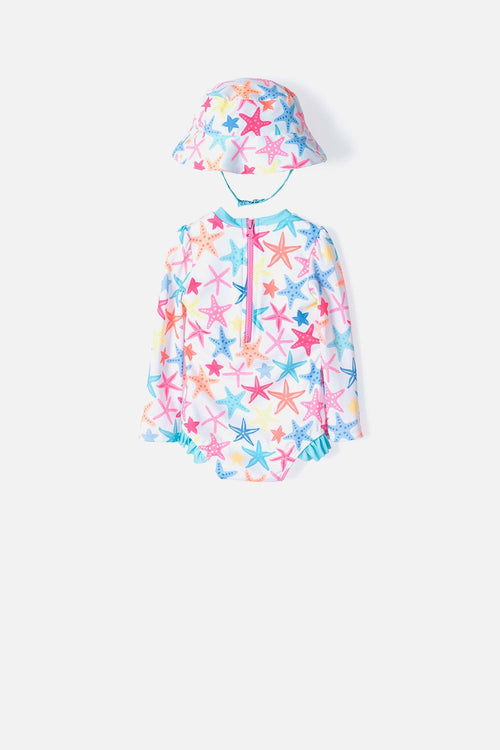 VESTIDO DE BAÑO LITTLEMIC MULTICOLOR INCLUYE BUCKET HAT PARA BEBÉ NIÑA
