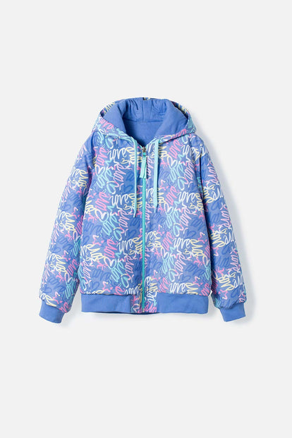 CHAQUETA DE MIC CON CIERRE Y CAPUCHA AZUL PARA NIÑA