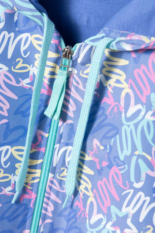 CHAQUETA DE MIC CON CIERRE Y CAPUCHA AZUL PARA NIÑA