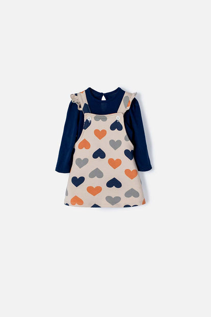 VESTIDO LITTLEMIC TIPO JARDINERA AZUL Y CAQUI PARA BEBÉ NIÑA