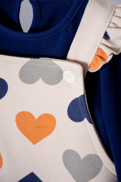 VESTIDO LITTLEMIC TIPO JARDINERA AZUL Y CAQUI PARA BEBÉ NIÑA