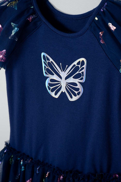 VESTIDO DE LITTLEMIC MANGA CORTA AZUL PARA NIÑA 2T A 5T