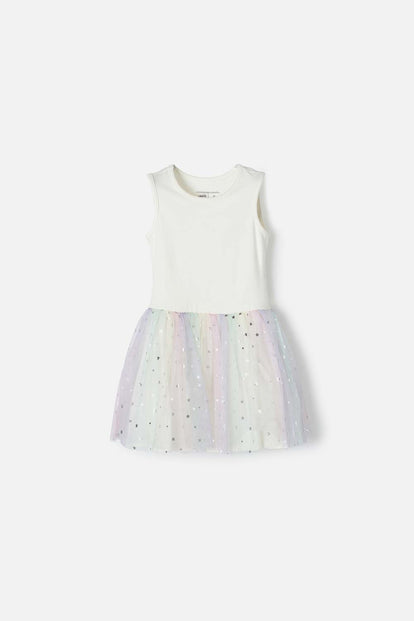 VESTIDO LITTLEMIC MULTICOLOR CON FALDA EN TULL PARA NIÑA 2T A 5T