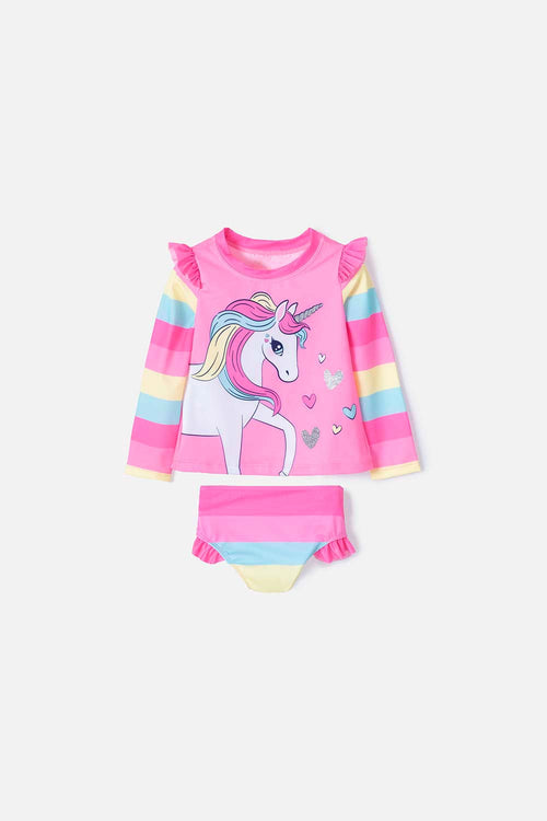 VESTIDO DE BAÑO LITTLEMIC MULTICOLOR MANGA LARGA PARA NIÑA 2T A 5T