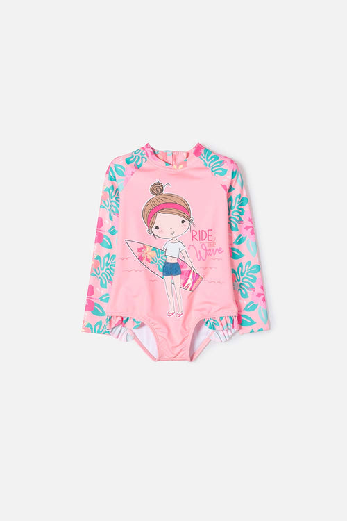 VESTIDO DE BAÑO LITTLEMIC MANGA LARGA MULTICOLOR PARA NIÑA 2T A 5T