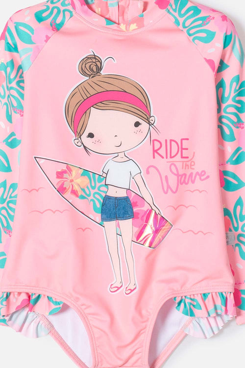 VESTIDO DE BAÑO LITTLEMIC MANGA LARGA MULTICOLOR PARA NIÑA 2T A 5T