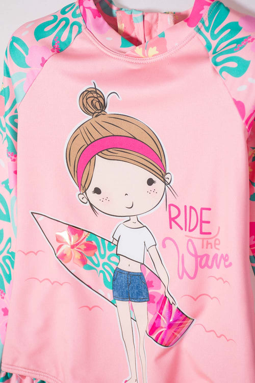 VESTIDO DE BAÑO LITTLEMIC MANGA LARGA MULTICOLOR PARA NIÑA 2T A 5T