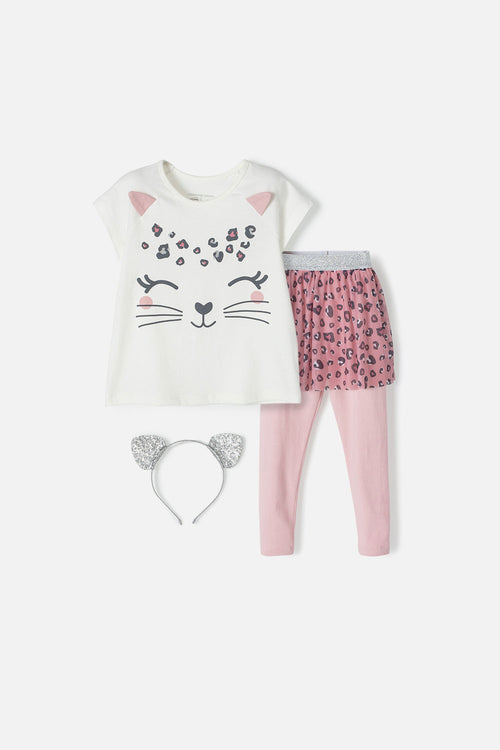 CONJUNTO DE LITTLEMIC CON DIADEMA MARFIL Y PALO DE ROSA PARA NIÑA 2T A 5T