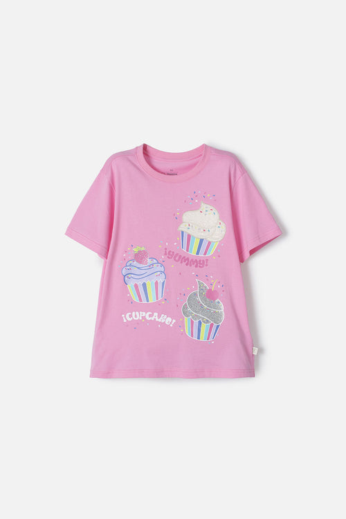 CAMISETA MIC ROSADA DE DISEÑO CLÁSICO PARA NIÑA