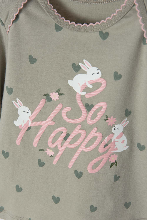 PIJAMA DE LITTLEMIC CON PANTALÓN LARGO VERDE Y PALO DE ROSA PARA BEBÉ NIÑA